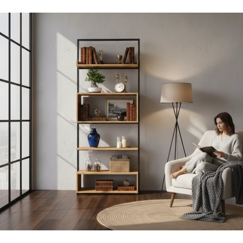 REGAŁ NA KSIĄŻKI METALOWE DREWNO LITE DĄB JESION OLCHA RNK-123